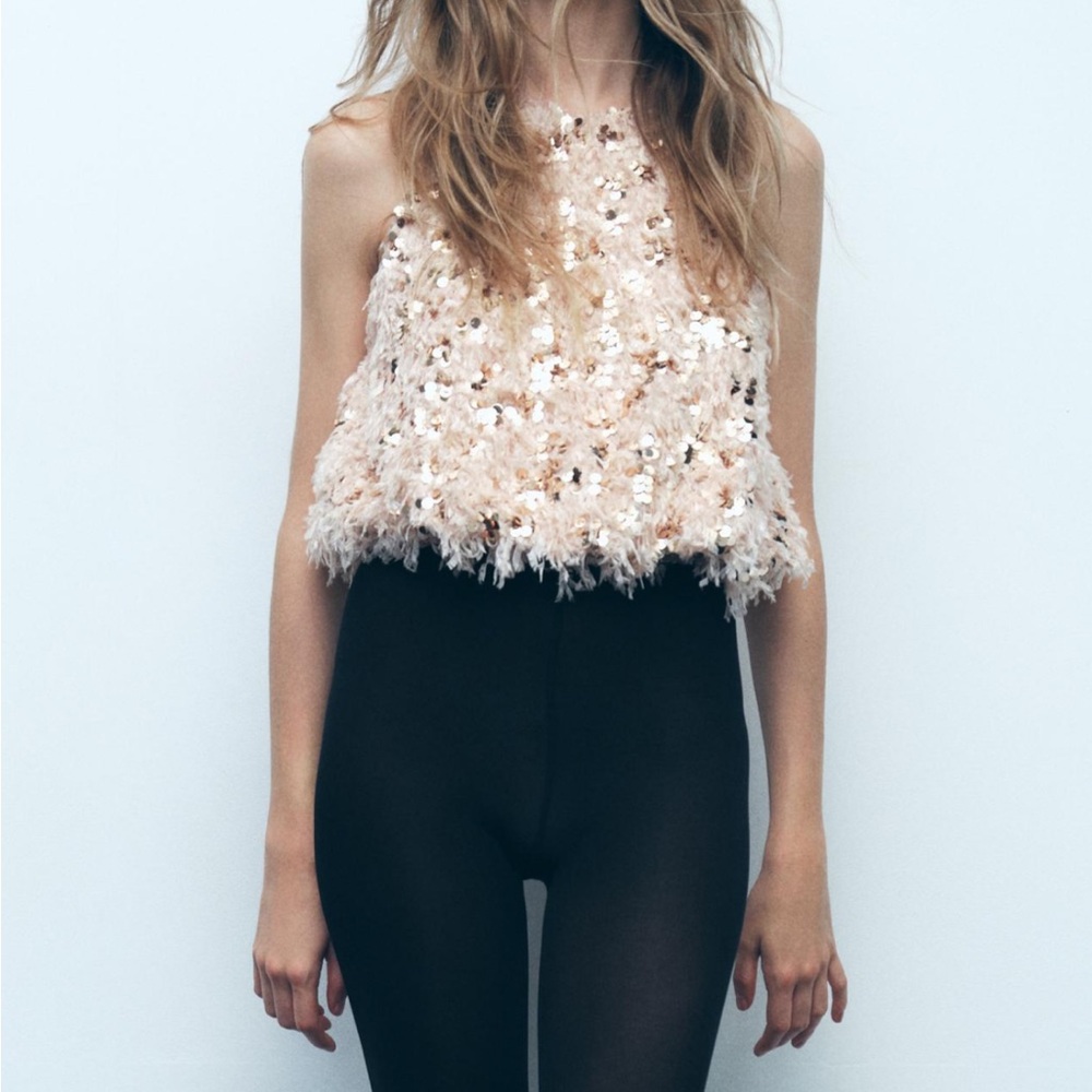 Zara Frayed Sequin Top